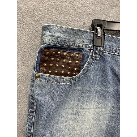 Vtg Pelle Pelle Mens Denim Jeans Punk Studded Pockets Patched Grunge Size 40X30 - Picture 12 of 16